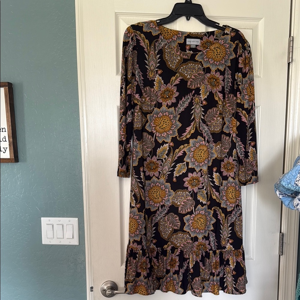 Marc New York Black Floral Long Sleeve Dress